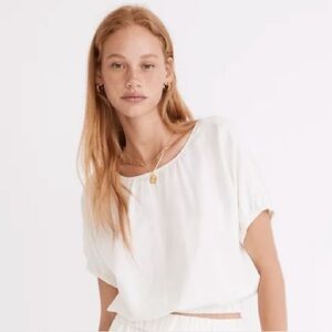 Madewell Linen Blend Michele Bubble Blouse | Cream | Large